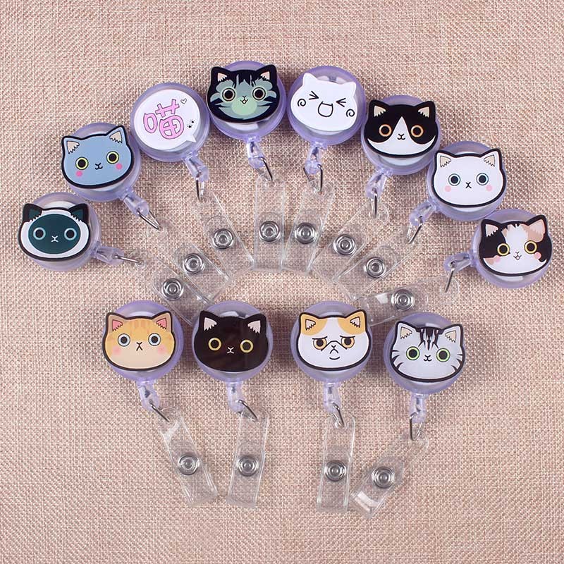 

Cute Colors Cat Retractable Creative Gray Cat Badge Reel Student Nurse Exhibition Enfermera Name Card Chest Girl Boy Card Holder