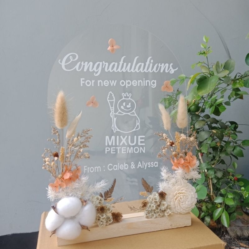 AR46G custom acrylic gift akrilik bunga kering kado wisuda ulang tahun pacar / teman pembukaan toko 