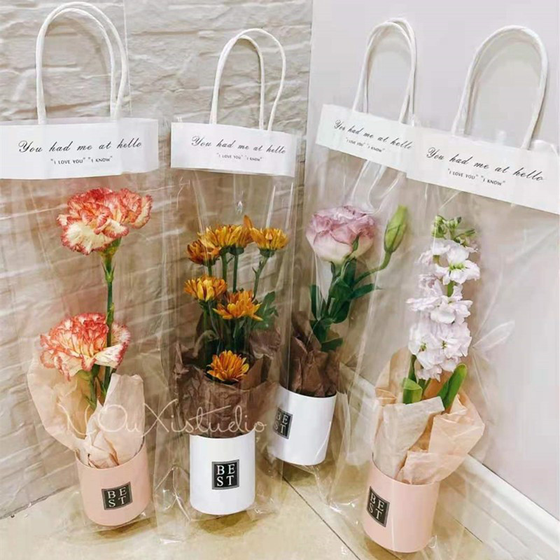 

10pcs Transparent PVC Long Tote Clear Bag Flower Packaging Flower Bouquet Bags Florist Decoration Celebration Party Gift Pouch