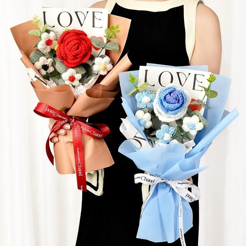 

Artificial Flower Bouquet Yarn Plants Rose Puff Sunflower Christmas Home Decoration Wedding Party Gifts Guests Birthday Party