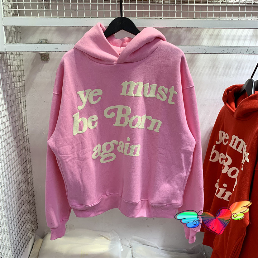 2023fw Puff Print Kanye West Hoody Men Women 1:1 Pink Ye Must Be Born Again Hoodie Oversize Fit Pull