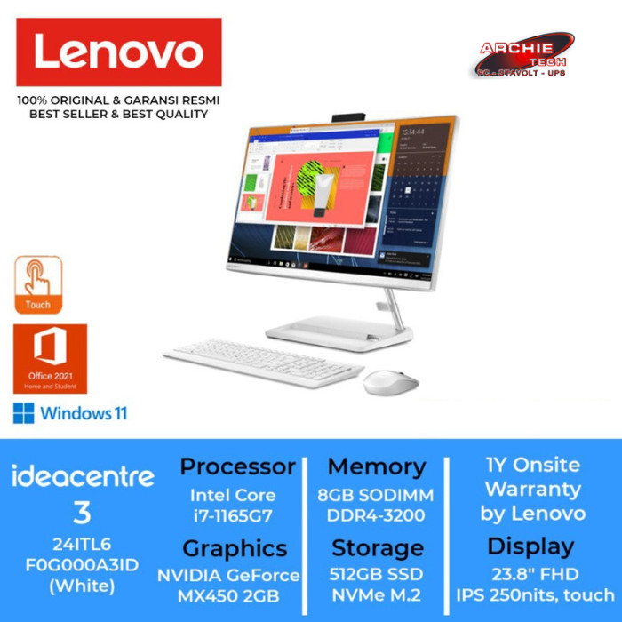 AIO LENOVO IdeaCentre 3 24ITL6 F0G000A3ID Core i7 1165G7 8GB 512GB Windows 11
