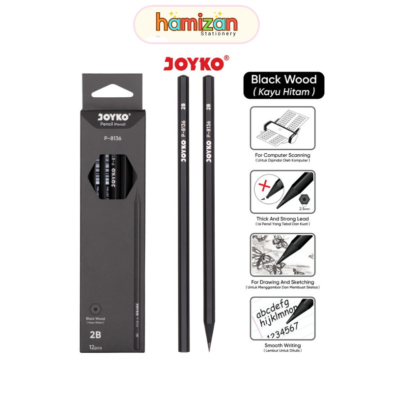 

( 12 pcs ) P8136 2B Joyko Writing Drawing Sketch Pencil / Pensil gambar menulis sketsa drawing P-8136 / Pencil Pensil Joyko P-8136 2B 1 BOX 12 PCS Murah Berkualitas