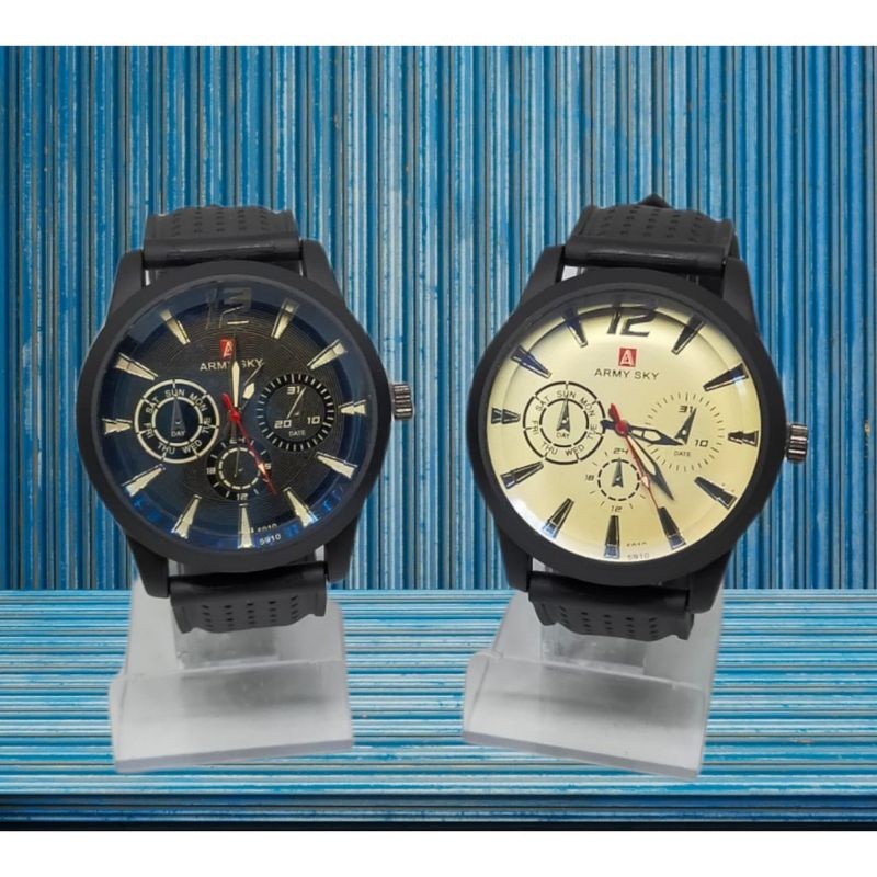 BSKS Jam Tangan Pria  Jam Tangan Fashion Rubber Army Sky2