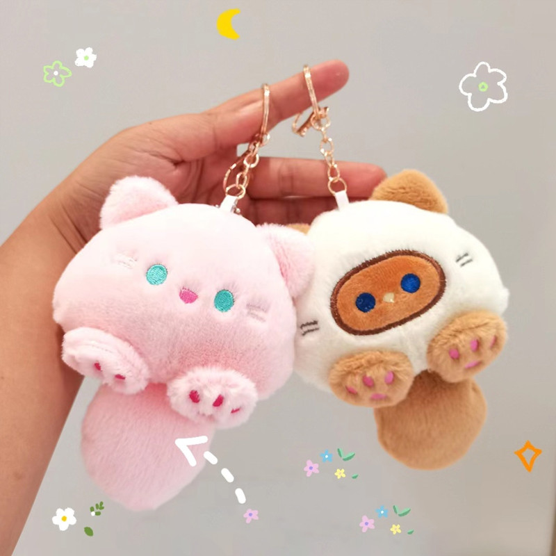 Gantungan Kunci Boneka Kucing Fluffy Bunyi Lucu Gantungan kunci kucing berekor besar