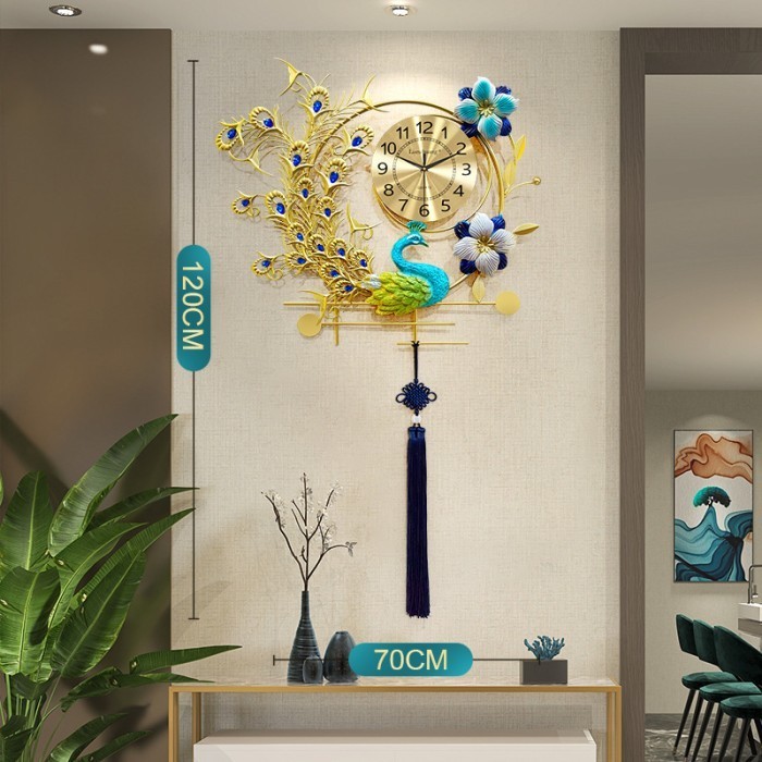 Jam Dinding Mewah Hiasan Wall Decor Dekorasi Merak BR 01