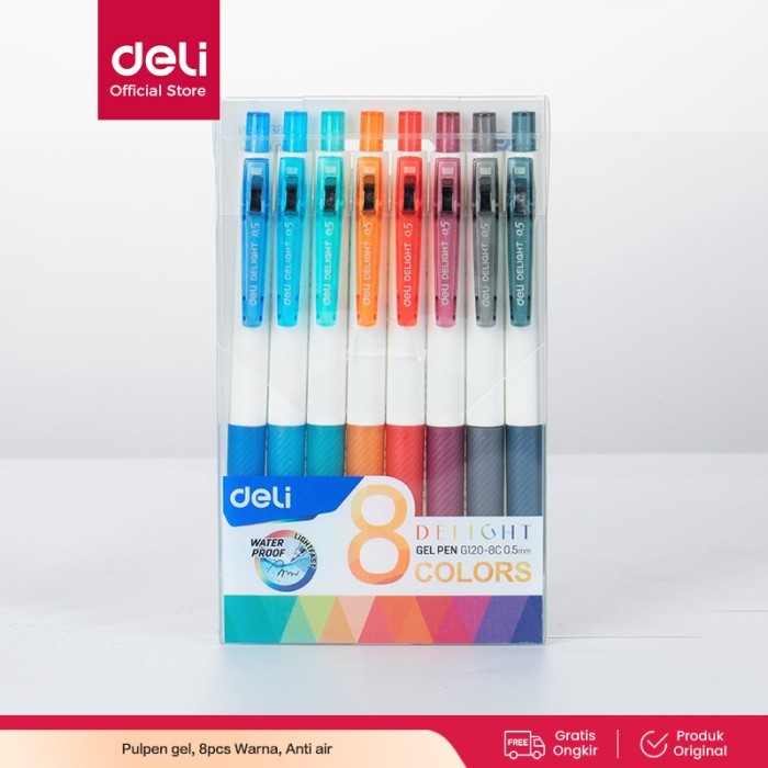 

[New Arrival] Deli Color Gel Pen / Pulpen Gel Warna Isi 8pcs 0.5mm Anti Air EG120-08