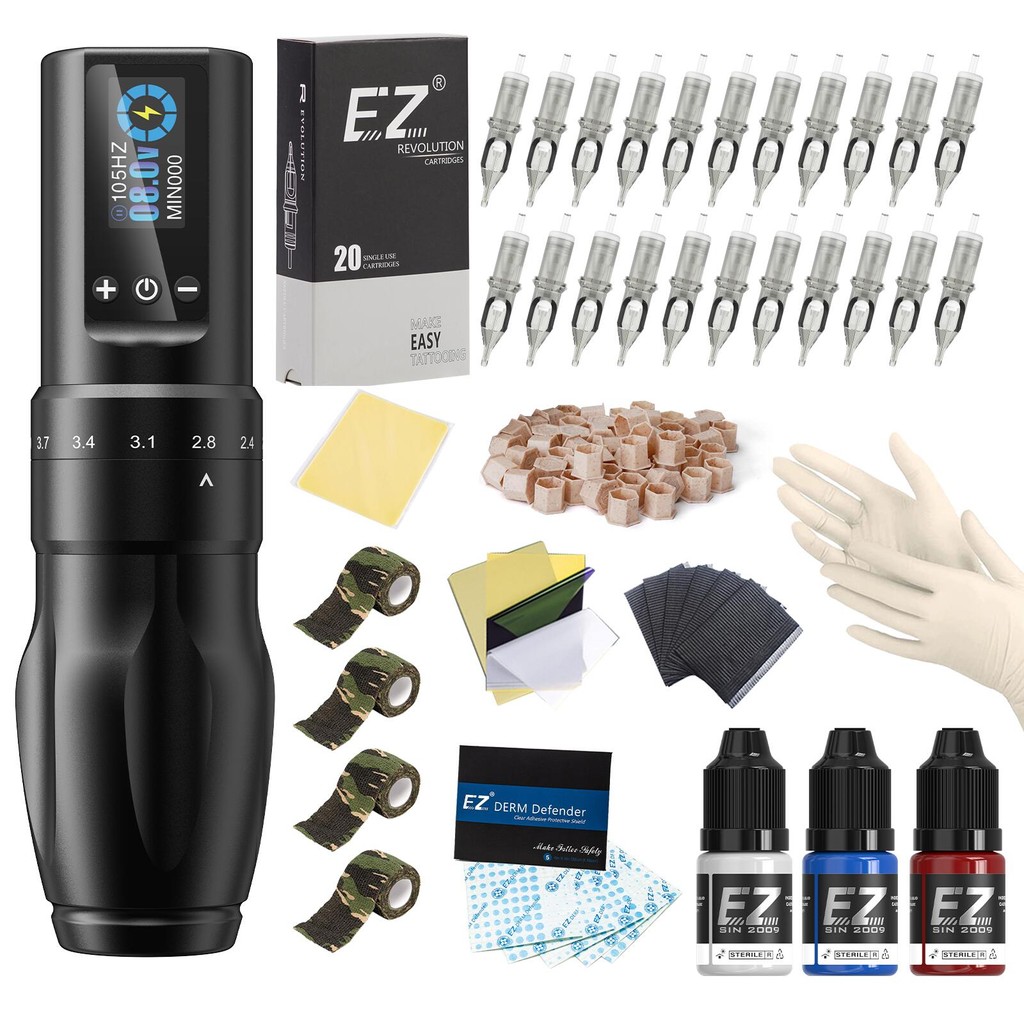 Tattoo Kits EZ Wireless Cartridge Tattoo Machine Pen kits 6 Adjustable Strokes Tattoo Gun for Cartri
