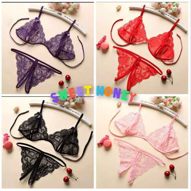 Set Pakaian Dalaman Wanita Lingerie Underware seksi transparan Bra BH + g string
