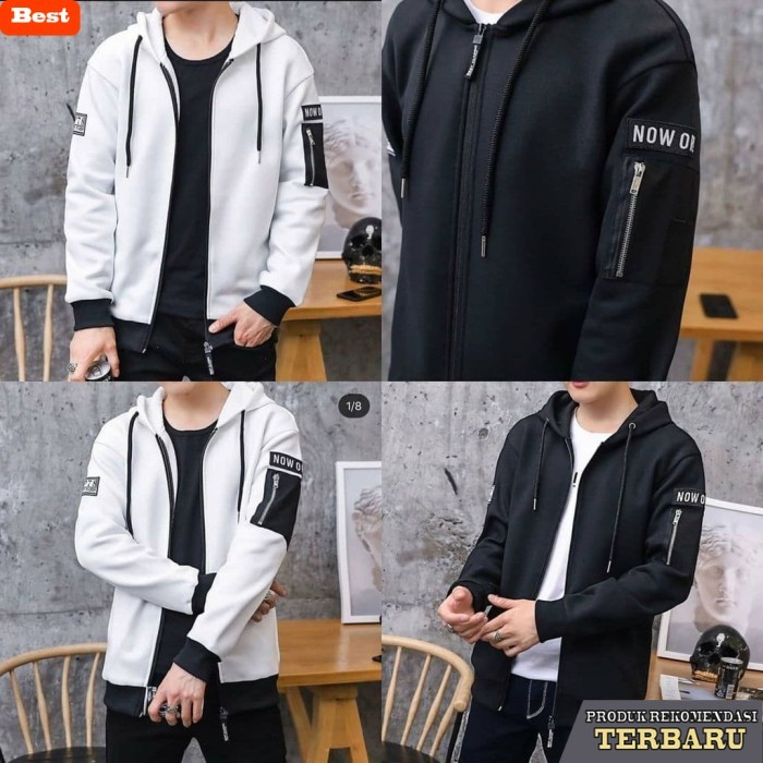 hoodie pria keren Jaket Pria Jaket Wanita Jaket Hoodie ZIpper Pria Jaket Sweater Terbaru - Putih, L