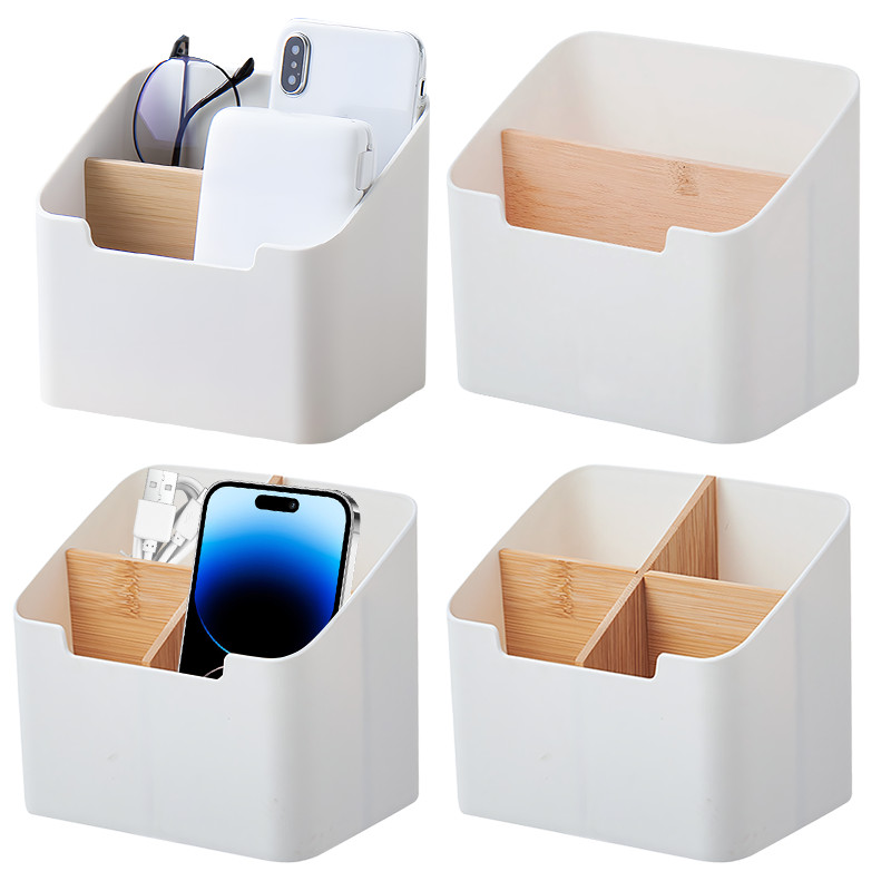 

Remote Control Holder Desk Organizer Box Wooden and Plastic Desk Organizer for Remotes Stationery Cosmetics Home Office Storage