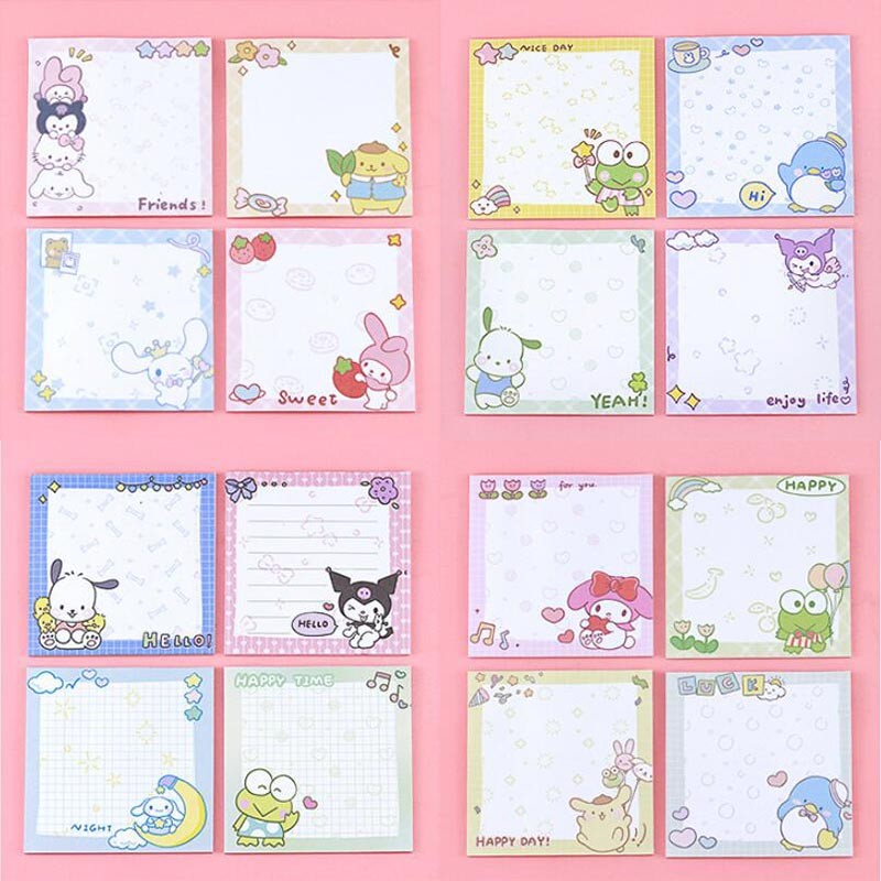 

80 Sheets Sanrio Memo Pad Sticky Notes Cute Melody Pochacco Kuromi Stationery Label Notepad Planner Sticker Post School Supplies