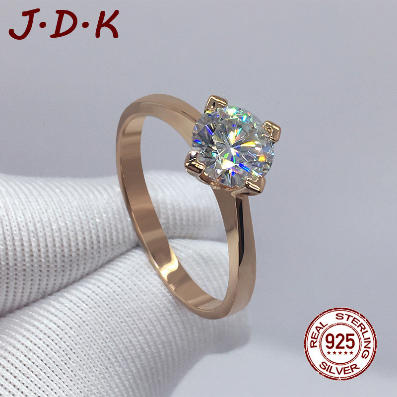 JDK PT950 Platinum 5A Zircon Cincin Terbuka Mawar Emas Wanita