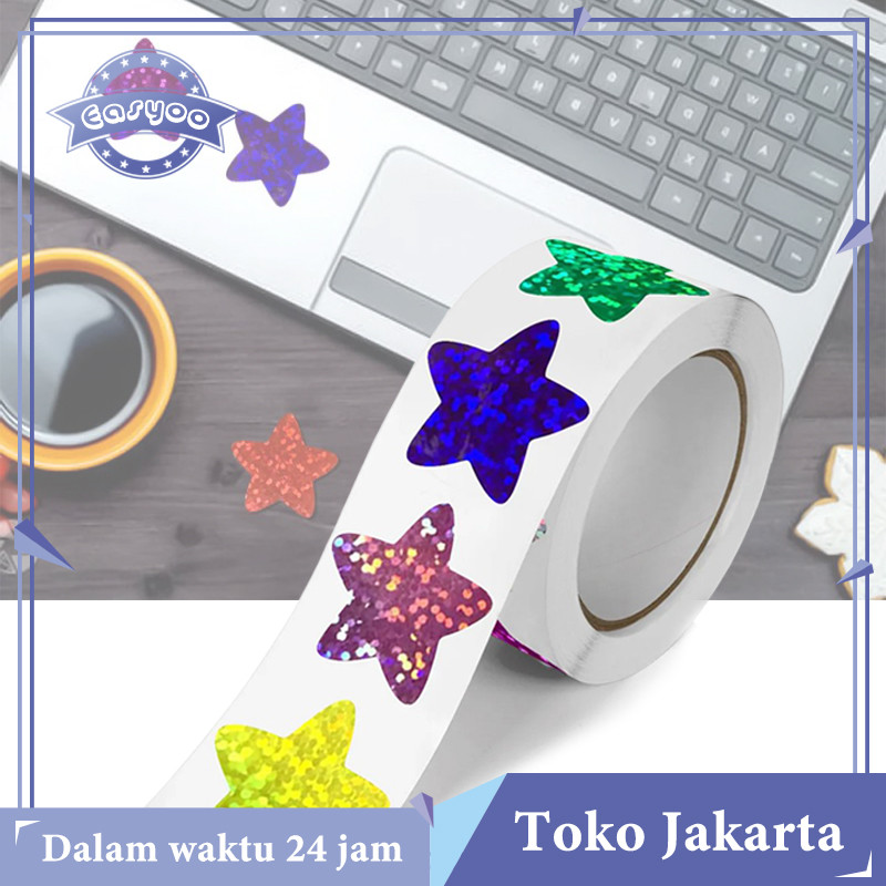 

500pcs Stiker Bintang Pemblokiran Warna Berwarna Stiker Hadiah Bintang Lima Bintang Alat Tulis Anak-Anak