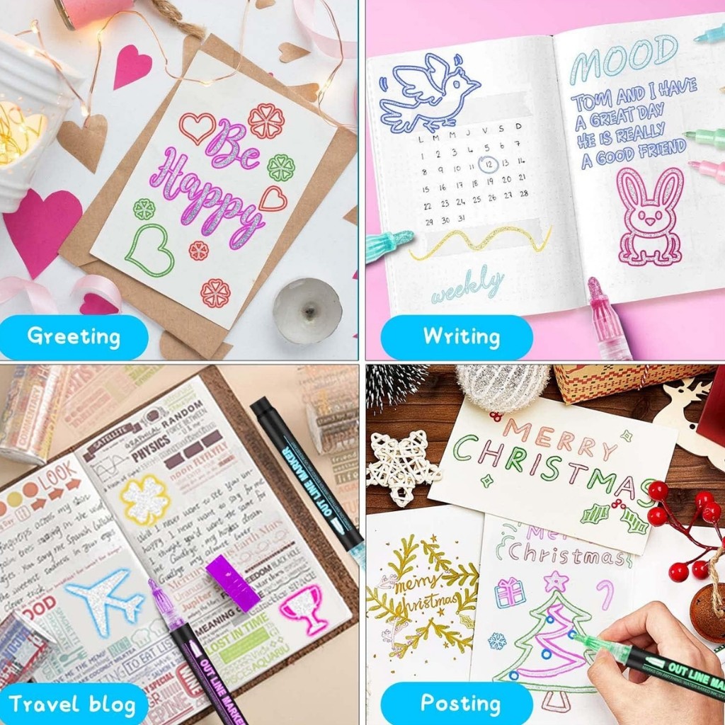 

D3W! [DOTDING] AWC Spidol Double Line Tinta Metalik - Isi 8/12/24/36/48 Warna Cerah, Cocok Grafiti &