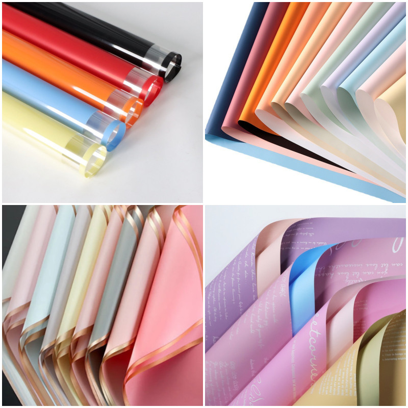 

[Gongjin] 20 Lembar Cellophane TIDAK BISA CAMPUR Gold List Line Bicolor Double Frame Letter Kertas Buket Bunga Flower Wrapping