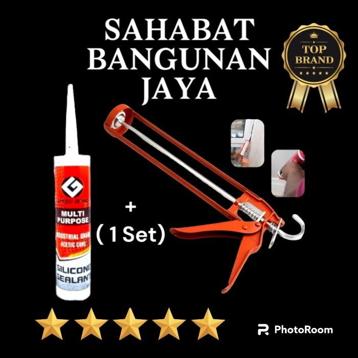 PAKET TEMBAKAN LEM KACA/GUN SEALANT/SILIKON  BOTOL (PUTIH,CLEAR,HITAM) - # Sealant Hitam