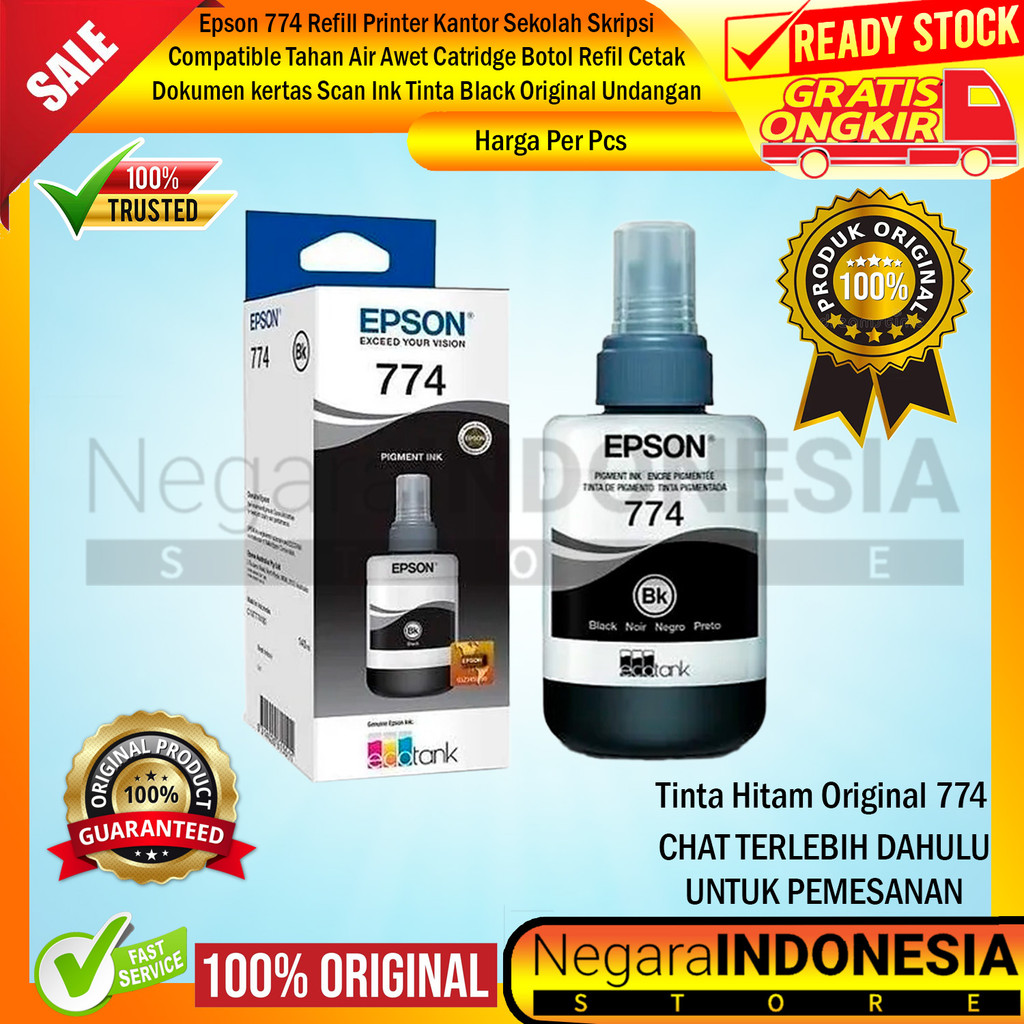 Epson 774 Catridge Botol Refil Cetak Ori Foto For Perinter Inkjet Original Ink Berwarna Black Printe