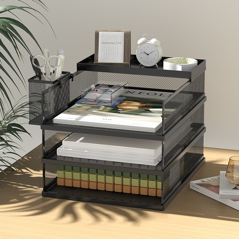 

A3A4 Desktop File Rack Metal File Box Storage Rack Metal Multi-Layer File Folder Rack Storage Box Bookshelf Office Data Sorting