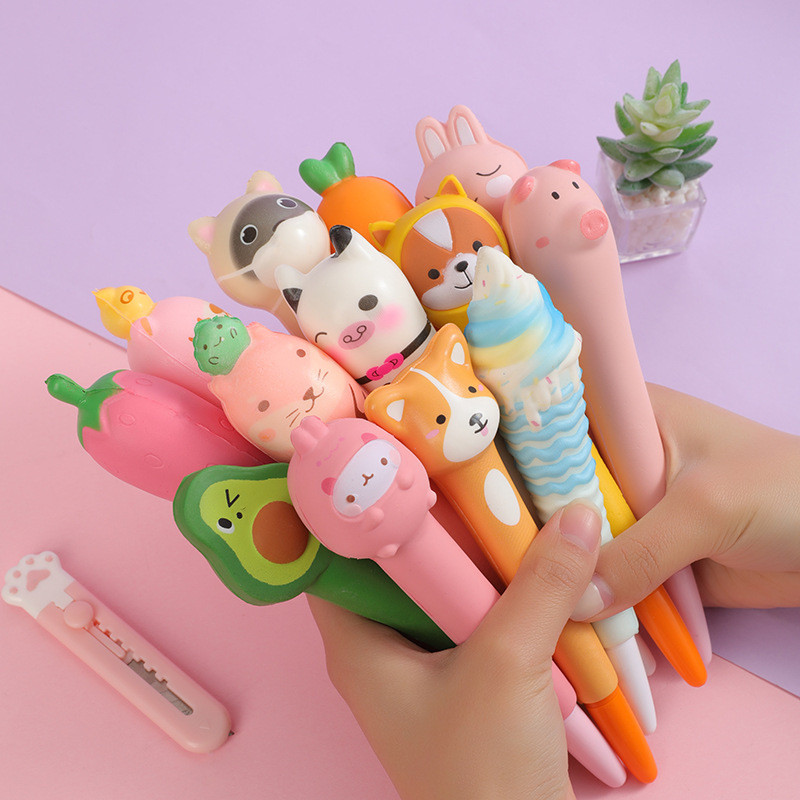 

Squishy and Cute Kawaii Pen Kawaii Accessories Cute Girl Pens Animal Fruit Shaped Stress Relief Pens Cute School Supplies