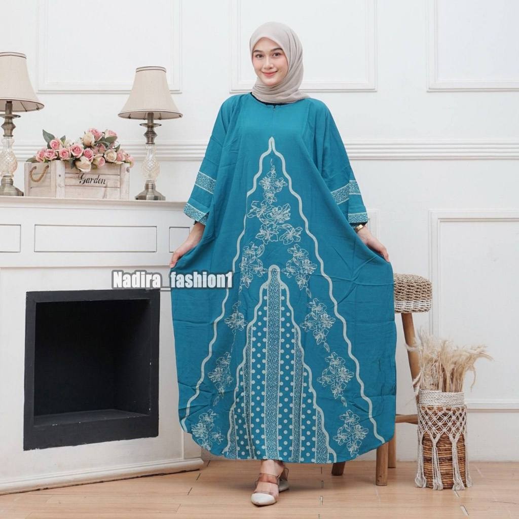 Gamis Kaftan Batik Jumbo Rayon Premium Kekinian Motif India Baju Muslim Wanita Abaya Long Dress