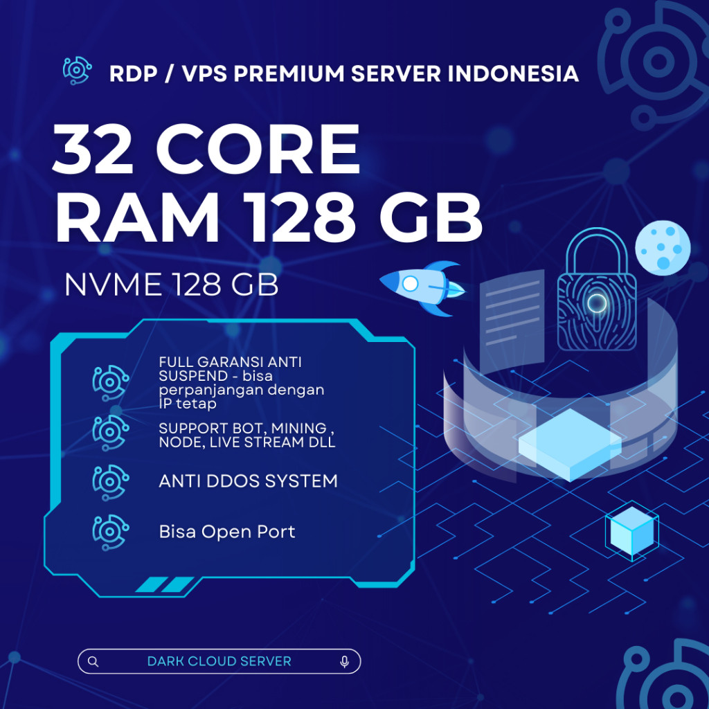 RDP / VPS Ram 128GB 32 Core / 32 Vcpu Ram 128 GB Bulanan Mingguan Harian Murah Windows / Linux Full 