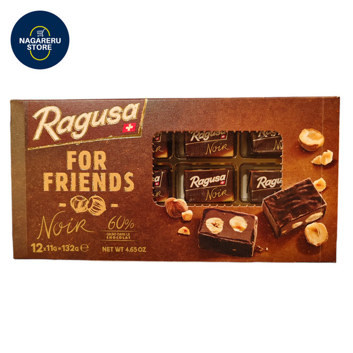 

Ragusa for friends noir 60% chocolate (coklat hitam manis isi praline dan kacang hazel) 132gr