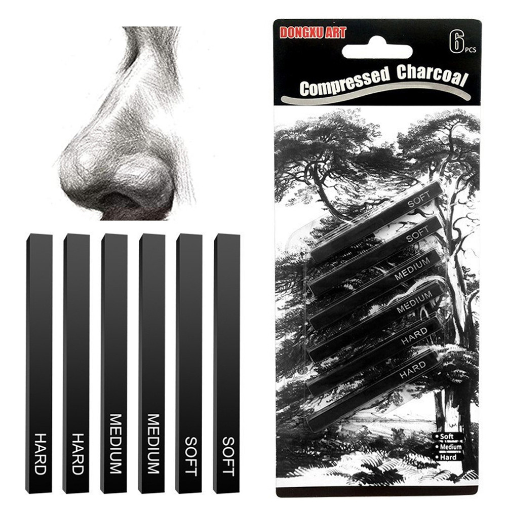 

6pcs Professional Pure Carbon Strip Hard/Medium/Soft Woodless Charcoal Pencil Set Drawing Carbon Sketch Pens Painting Supplies