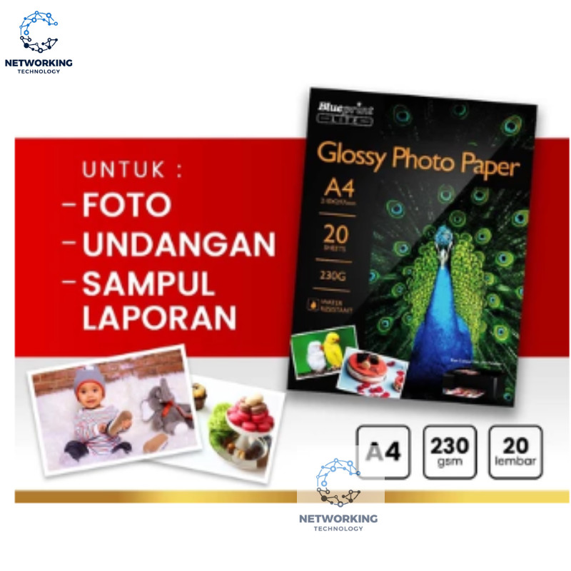 

Kertas Foto Glossy Photo Paper Poto BLUEPRINT Lite A4 - 10R 230 gsm