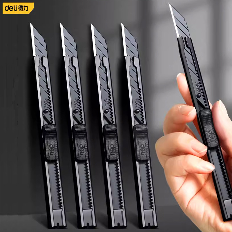

Deli Stainless Steel 9mm Sharp Utility Knife Metal Carbon Steel Black Blades Box Cutter 30/60 Degree Opening Cutting Carton