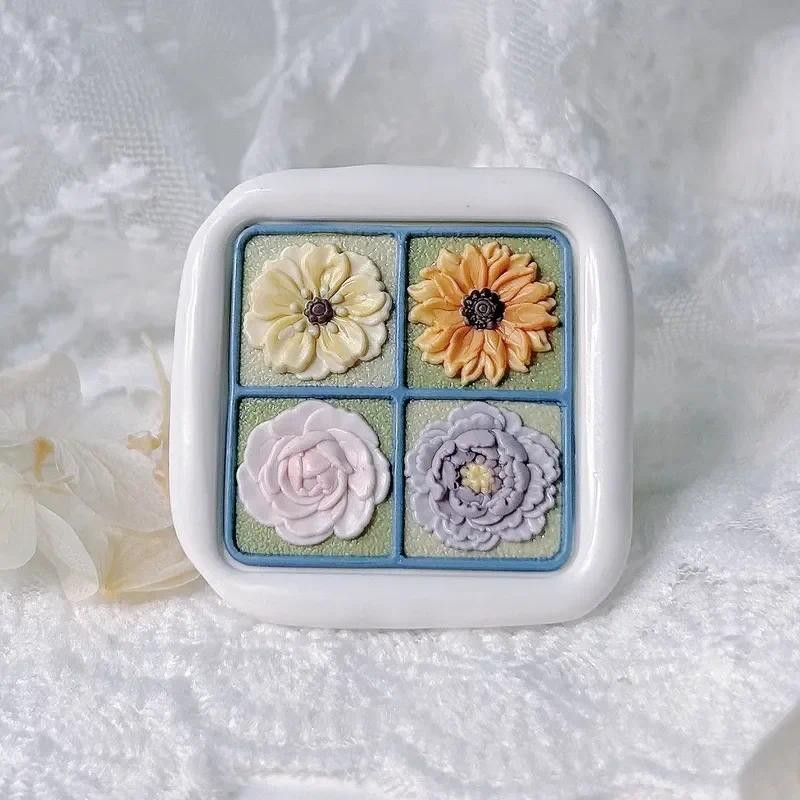 

New Wax Seal Stamp Four Flowers Fire Seal Copper Head Embossed Seal Square 3D Relief DIY Envelope Invitation Fire Paint Seal Toy