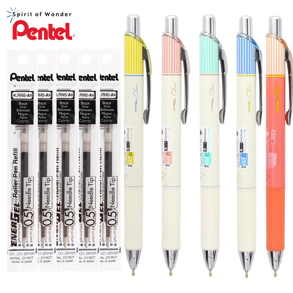 

1+5pcs Japan Pentel ENERGEL Gel Pen Clena BLN75L Striped Quick Dry Red Black Writing Signature 0.5mm Kawaii School Stationery