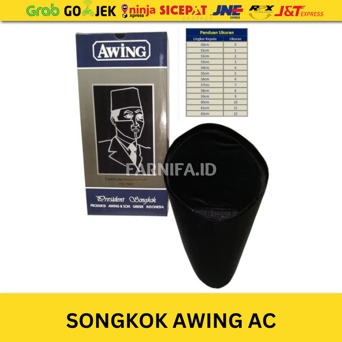 Peci Kopyah Kopiah Songkok Awing AC Hitam Polos AC 100% Original Asli - TINGGI 9, 11