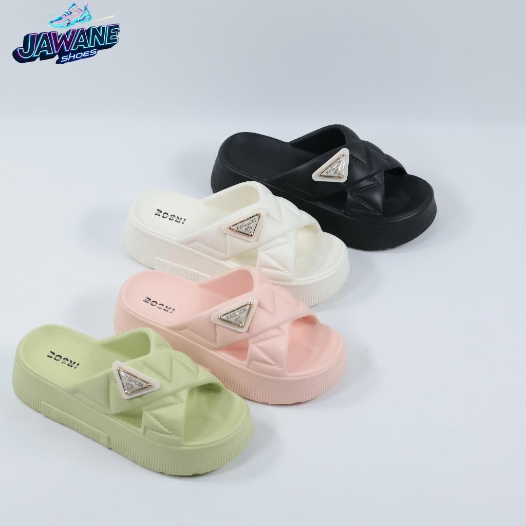 Sandal wanita 576M Karet Eva Selop Wedges Kepang Irsoe Eva Rubber