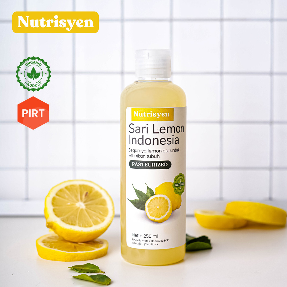

Nutrisyen - Sari Lemon 250 ml Pure Lemon Fresh Cuka Lemon Vinegar dengan Endapan Probiotik Lemon Cider Vinegar with Mother Fermentation Alami untuk Diet Detox dan Pelangsing