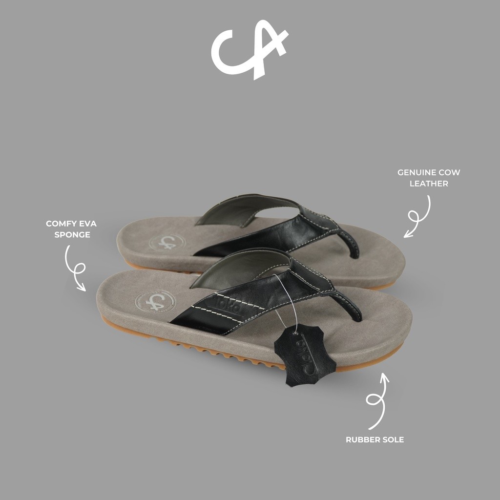 Sandal Jepit Kulit Sapi Original Pria Flipflop Sendal Casual Leather Empuk Kekinian Premium - Mallo 