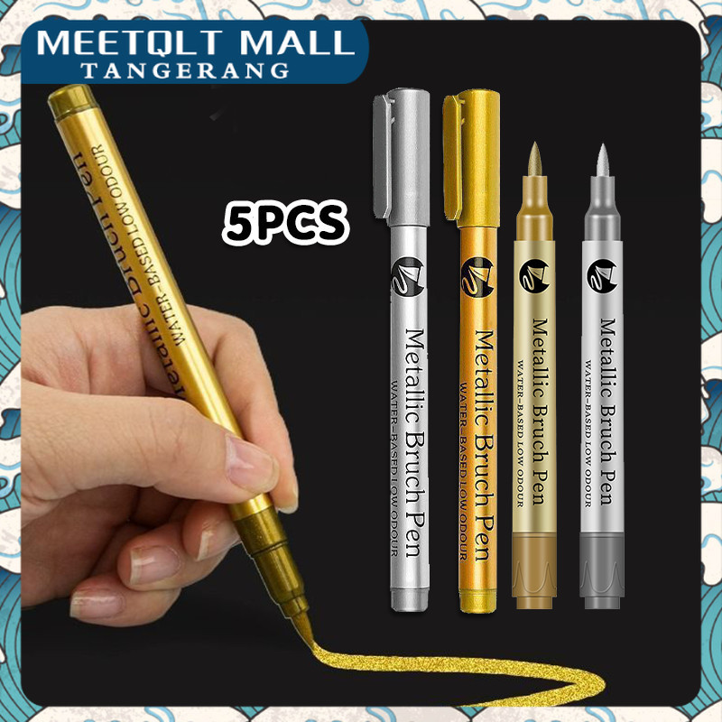

Set 5pcs Marker Metalik Aesthetic Spidol Emas Perak Untuk Scrapbook Journaling Craftwork Ujung Halus Tidak Bocor Hadiah Ideal Untuk Pecinta Seni