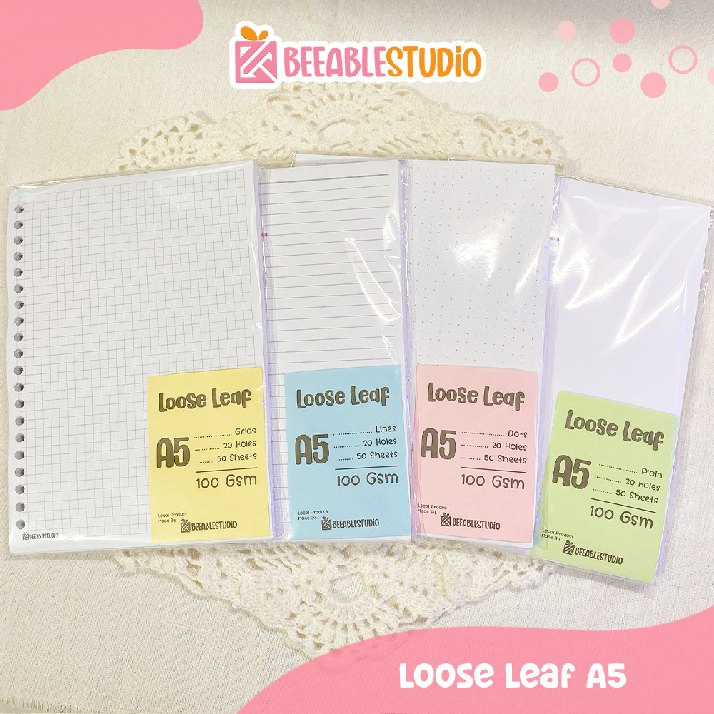

A5 Loose Leaf 100gsm isi 50 lembar Ring 20 isi binder Dots Grids Lines Plain