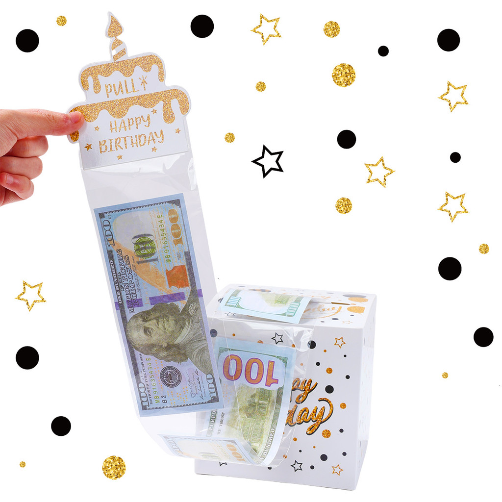 

1pc Birthday Cash Gift Box with Cake Card Funny Pumping Money Box Balloon Creative Birthday Gifts ﻿Anniversary Birthday Supplies