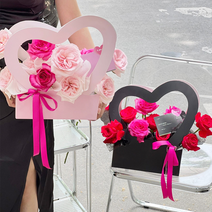 

5/10Pcs Heart-Shaped Paper Flower Boxes with Handles, Gift Bags for Weddings Mother's Day Graduations & Parties