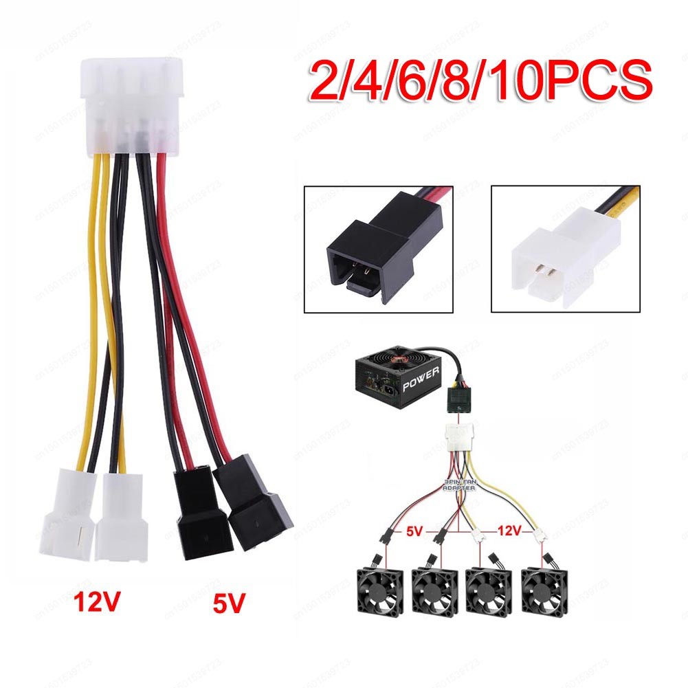 2pcs 4Pin Molex To 3-Pin Fan Adapter Cable Large 4P to Fan 3 Pin Power Supply 2 Way 12V 2 Way 5V Dua