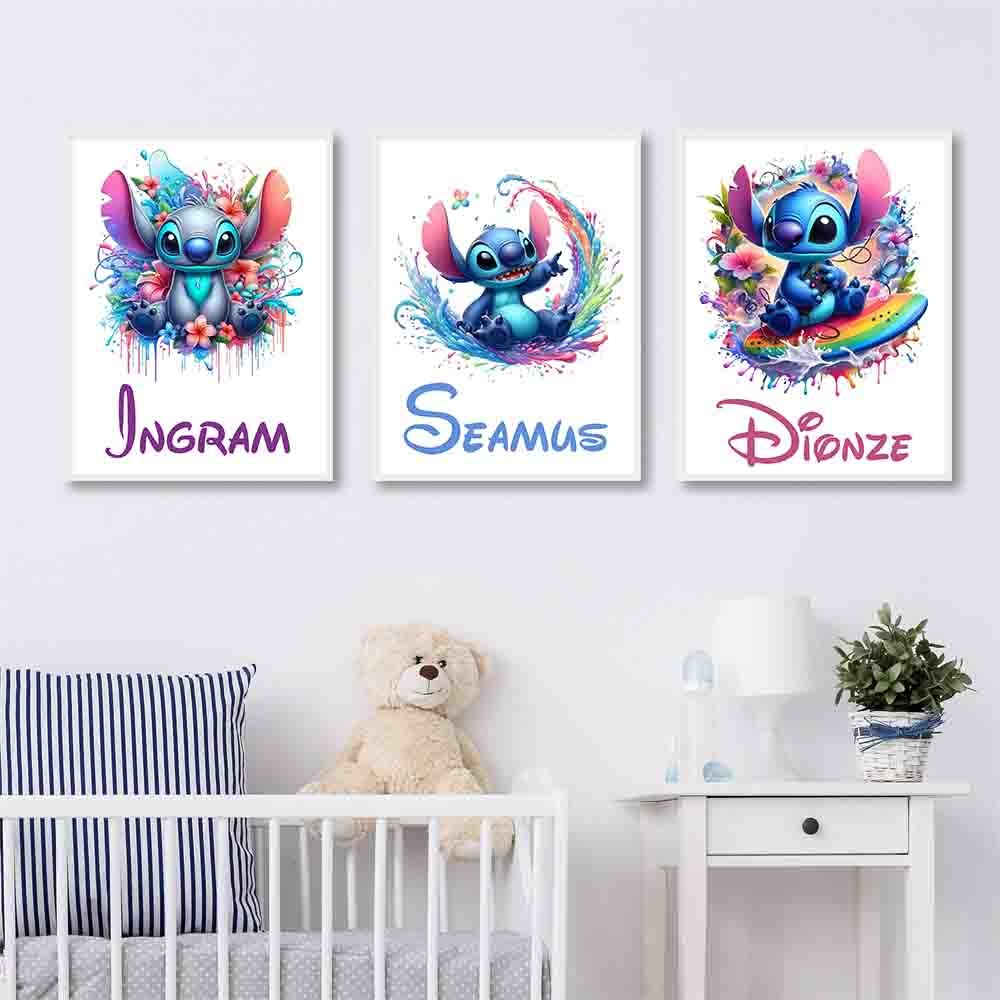 

Stitch Personalised Poster Custom Name Canvas Painting Print Disney Wall Art Vibrant Picture for Child's Gift Room Decor Cuadros