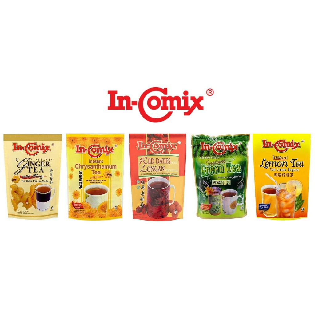

In Comix Instant Tea Red Dates / Ginger Tea Honey / Green Tea / Chrysanthemum Tea / Lemon Tea Teh Instant Incomix Hup Seng