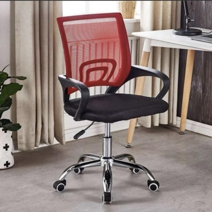 Kursi Putar Jaring / Kursi Kerja / Kursi Kantor / Kursi Belajar kaki chrome - Merah