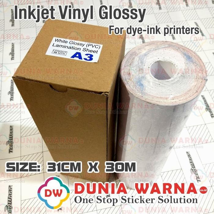 

Inkjet Vinyl Glossy Coated Printable Untuk Printer Dye Ink 30 cm A3