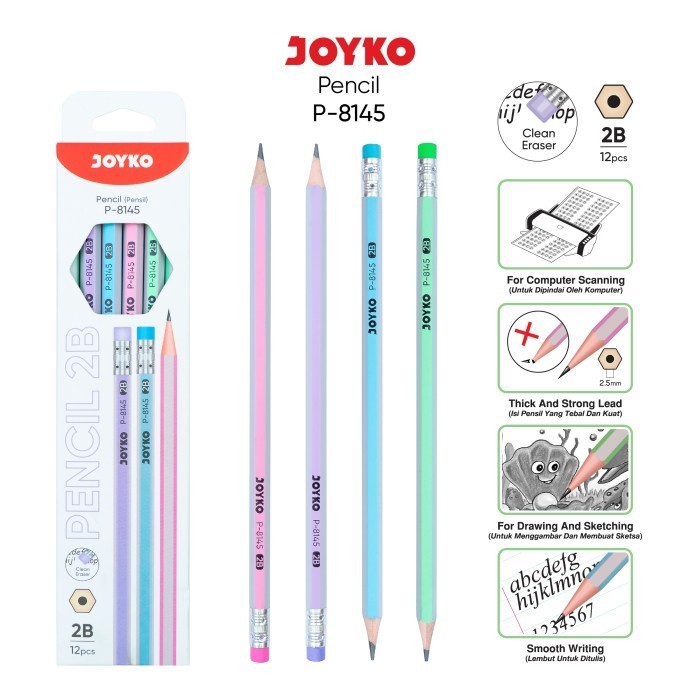 

Pencil Pensil Joyko P-8145 2B 1 Box 12 Pcs - Pensil 2B Joyko P-8145