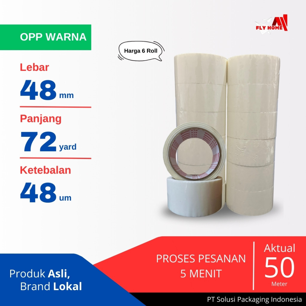 

FLYHOME Lakban warna putih 72 yard 6 roll 48mm x 72yard 2inchi ECO