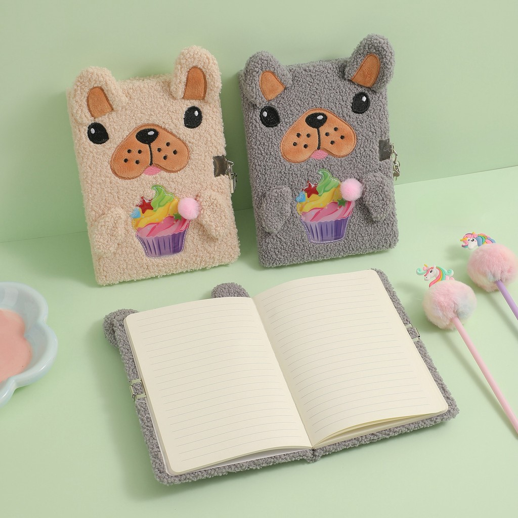 

Kawaii Plush Puppy Shaped Diary Book with Lock A5 Polar Fleece Themed Cute Diary Korea Style A5 Notebook for Girls Stationery