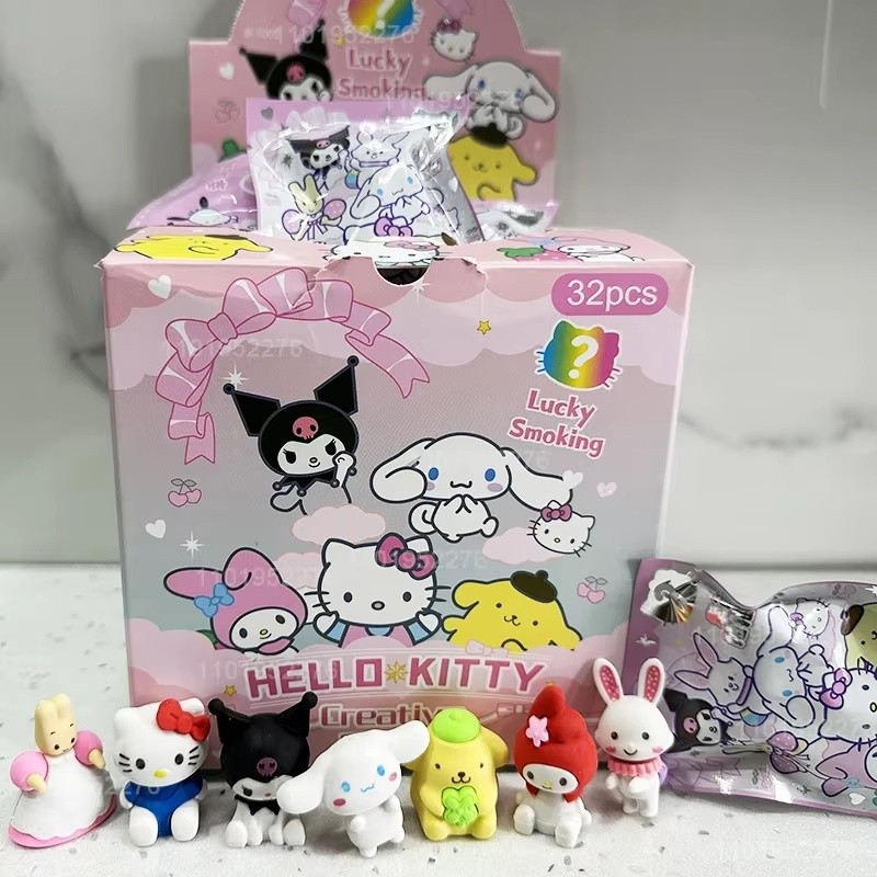 

32pcs/Box Sanrio Pencil Eraser Hello Kitty My Melody Kuromi Cinnamoroll Student Stationery Eraser Kids School Supplies Wholesale