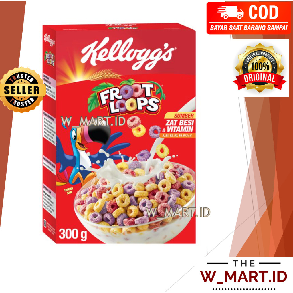 

300g kellogg's froot loops /sumber zat besi & vitamin/sereal sarapan jagung gandum/breakfast cereal